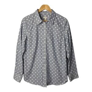 Talbots Striped Polka Dot Button‎ Down Shirt Career Top Blue Women Size Medium